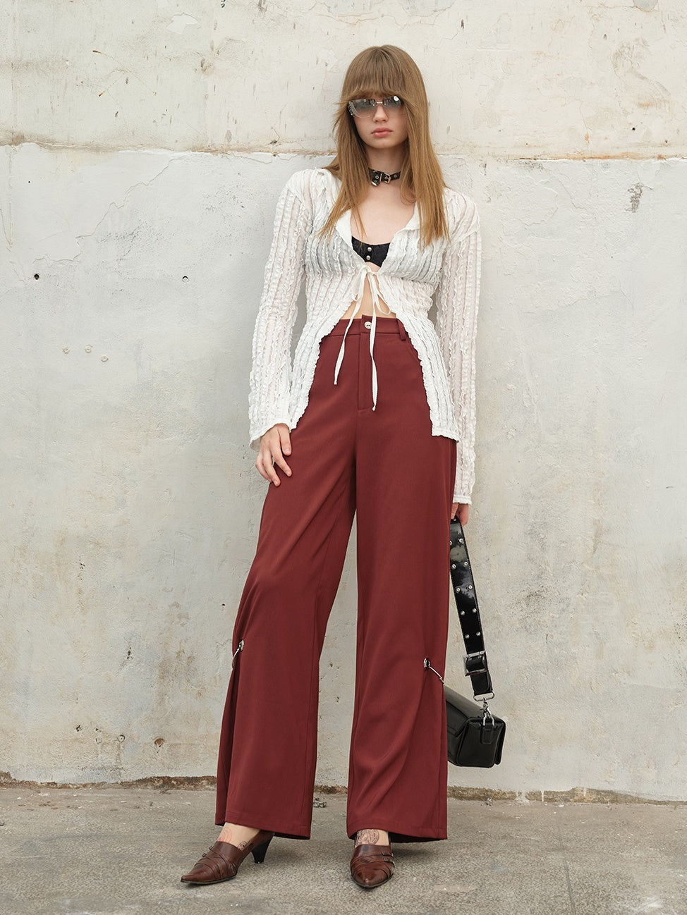 Pierced Draped Wide-leg Pants