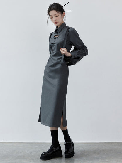 Chinese Style Hollow Mid-length Dress