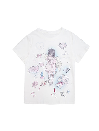 Girl Angel Print Loose T-Shirt