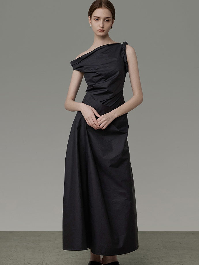 Asymmetry One-Shoulder Drape Long Dress