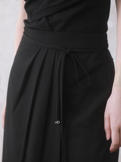 Pressed Pleated Slit Wrap Style Skirt