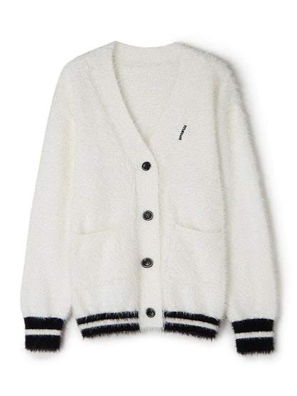 Furry V-neck Lazy Knitted Cardigan