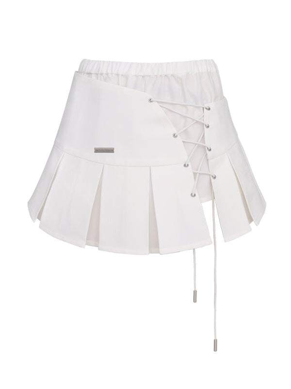 Asymmetric Cross Strap A-line Short Pleated Skirt