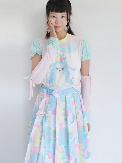 Cartoon Dolphin Printed Pleated Skirt