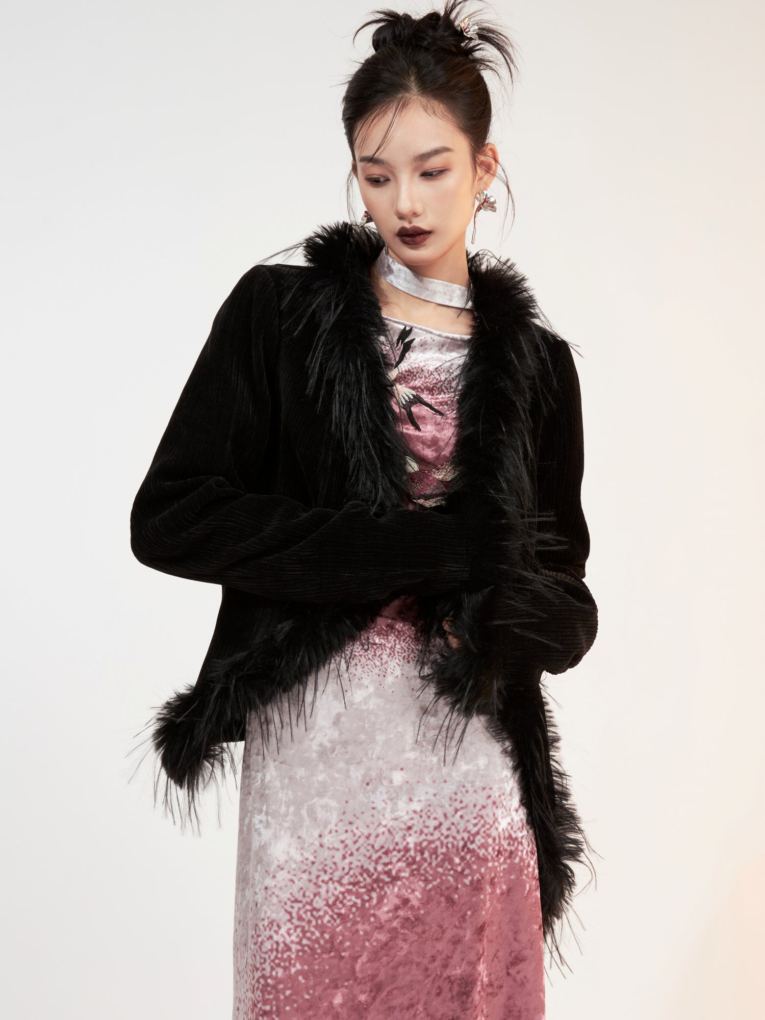 Chinese Style Irregular Fur Short Jacket