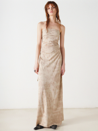 Bare Top Slim Long Dress With Belt