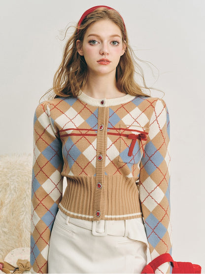 Argyle Short Knitted Cardigan