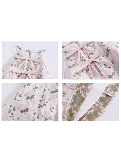 Rose Floral American Sleeve Ribbon One-piece