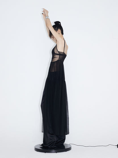 See-through Mesh Suspender Skirt