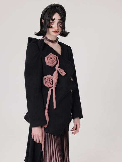 Rose Branch Asymmetric Three-dimensional Shoulder Jacket