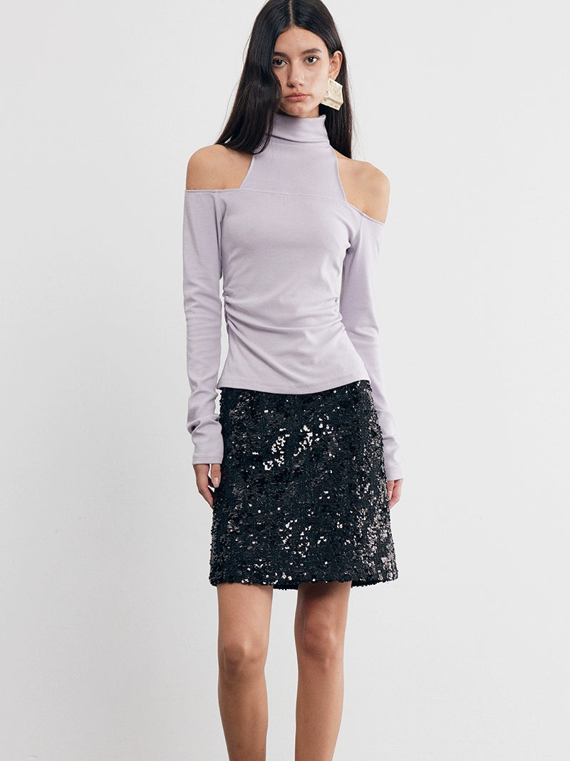 Irregular Sequin Woven Tweed Short Skirt