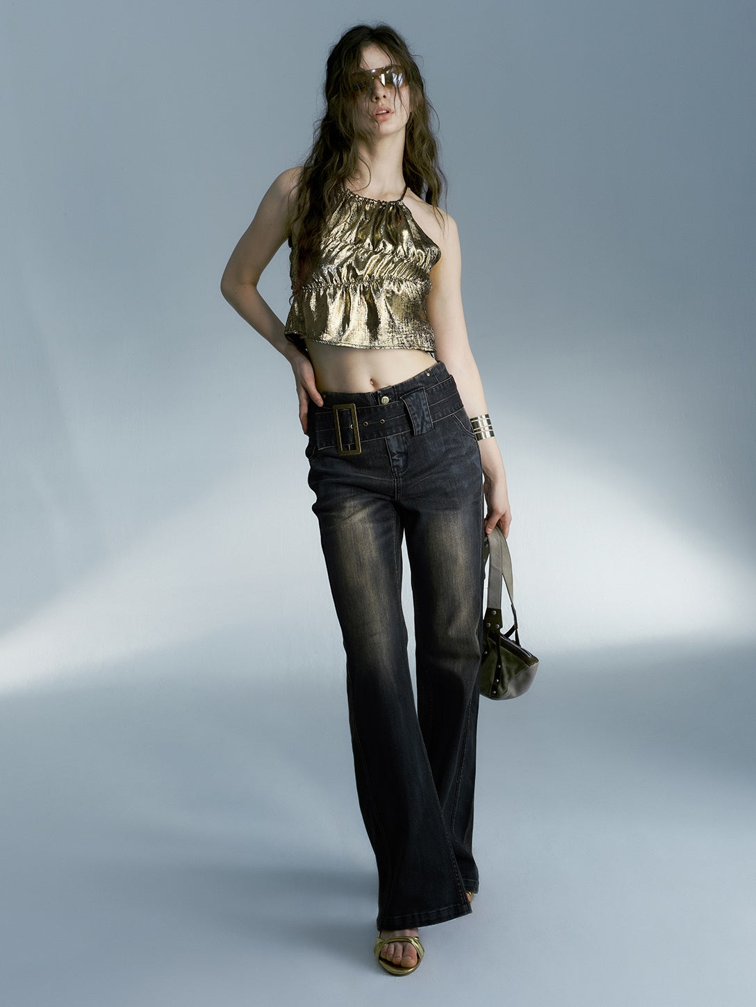 Asymmetric Metallic Cropped Camisole