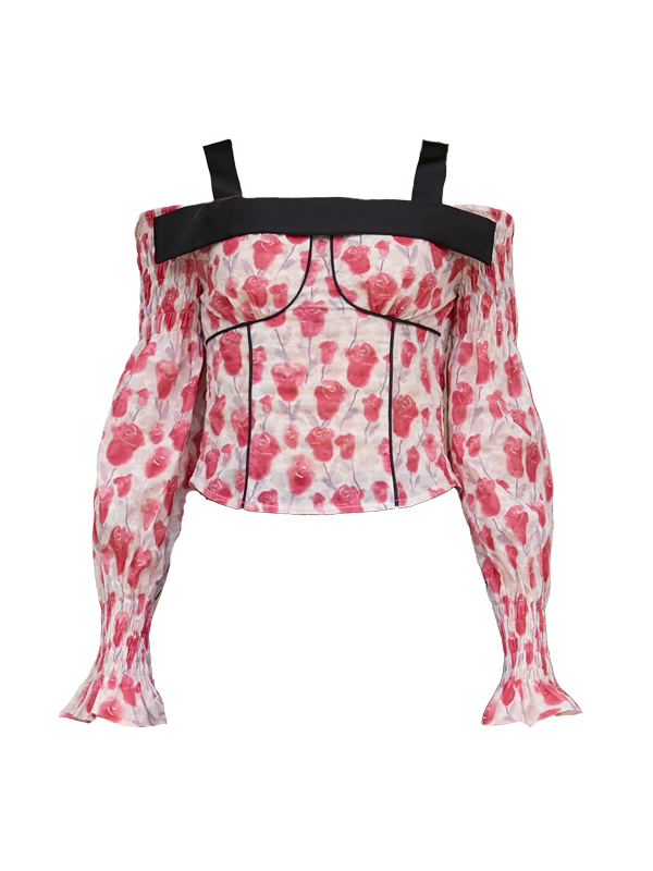 Sangle florale Top à épaules dérangées et pantalon de jupe plissé