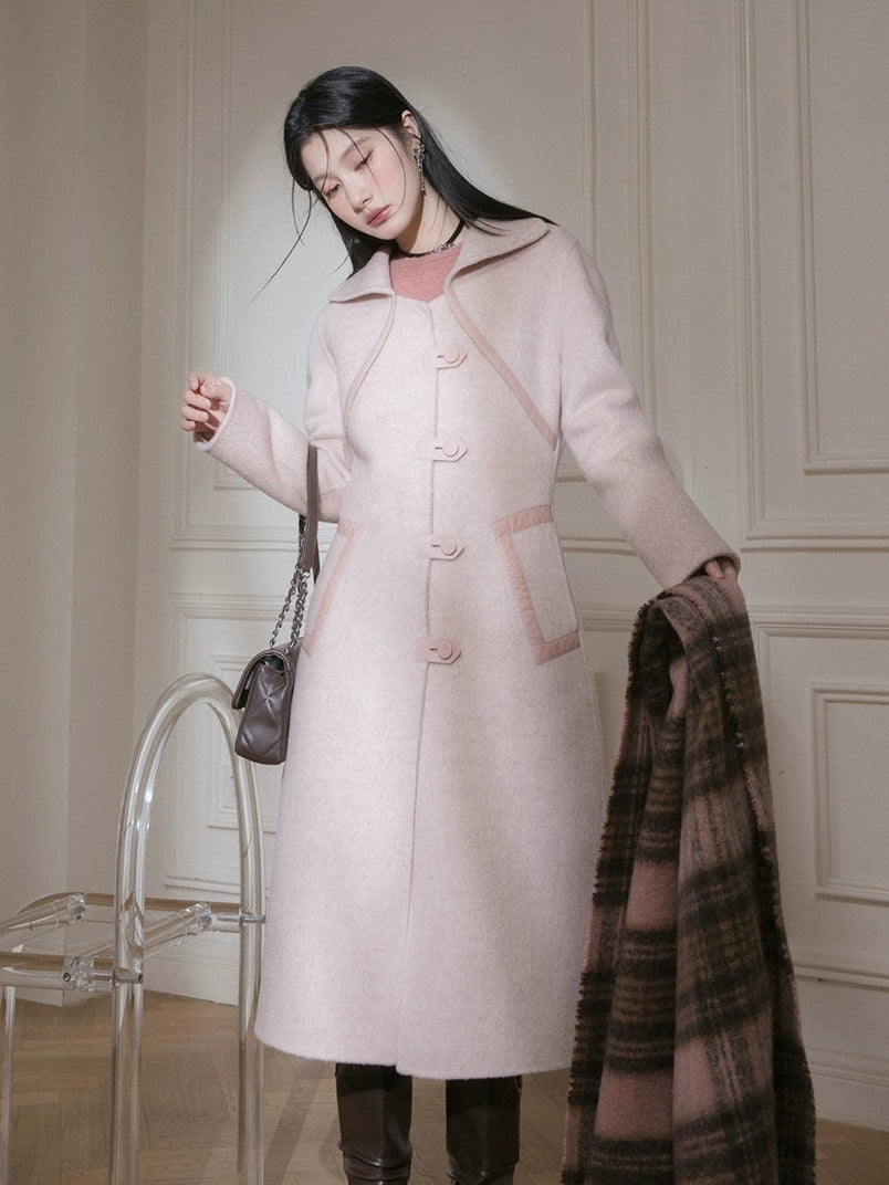 Waisted Slim Design Woolen Long Coat