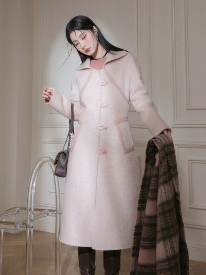 Waisted Slim Design Woolen Long Coat