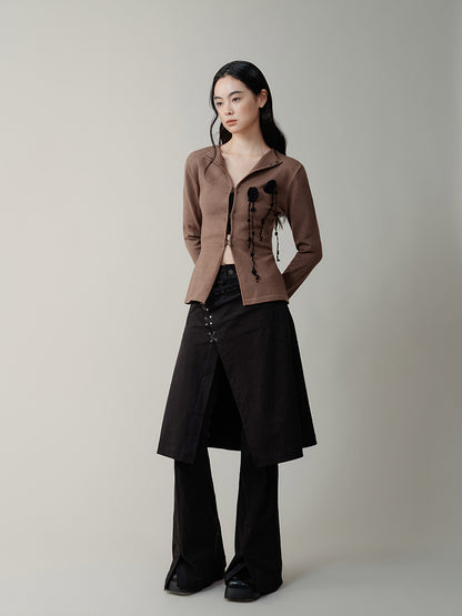 Metal Hook Fake Two-piece Micro-elastic Skirt Flared Pants