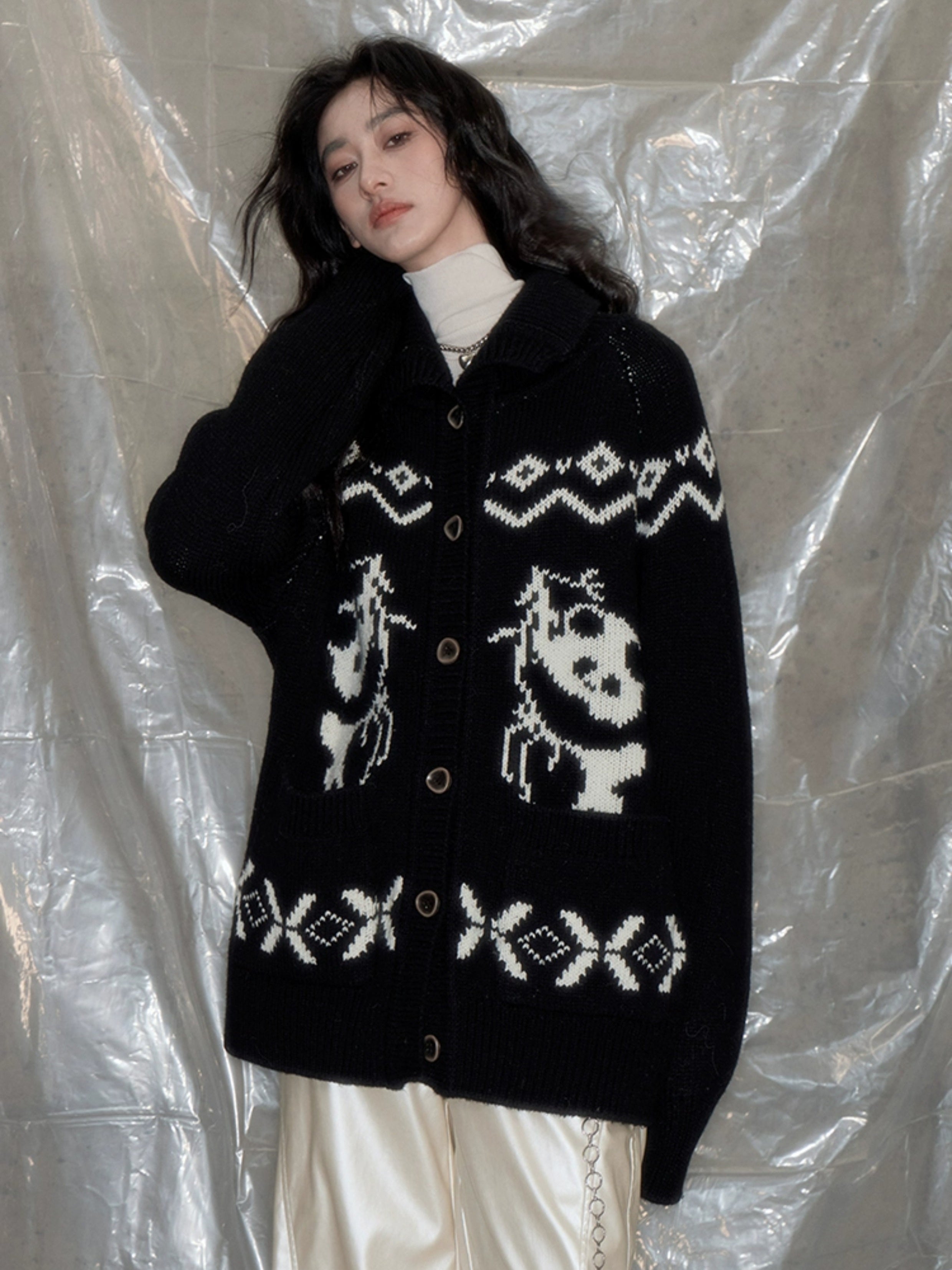 Fair Isle Lazy Panda Strickjacke Strickmann