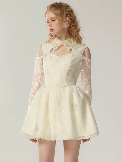 Embroidery Lace Flare See-Through Sexy Short Dress