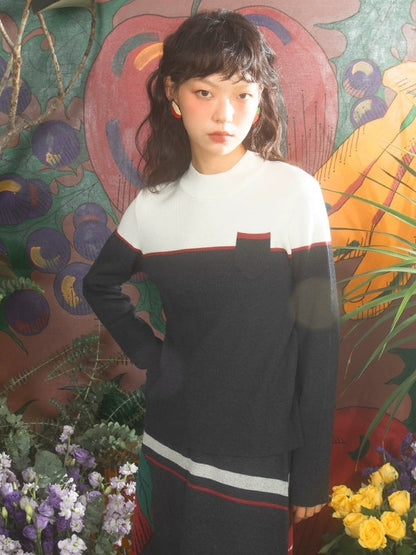 Contrast Color Patch Pocket Knitted Sweater