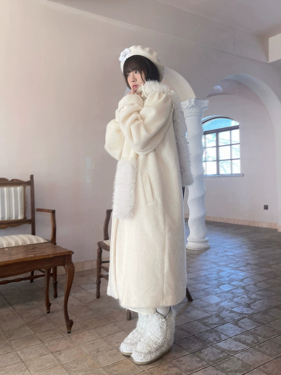 Round Neck Puff Sleeve Warm Padded Long Coat