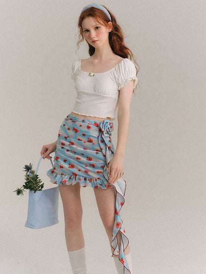 Sky Rosie Painted Camisole ＆ Drape Ruffle Skirt