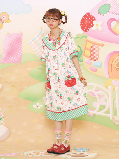 Strawberry Bear Print Loose One-piece