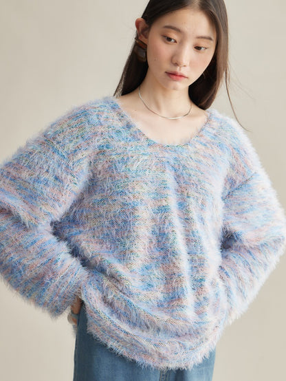 Mix Color Shaggy Touch Pullover Knitted ＆ Dress