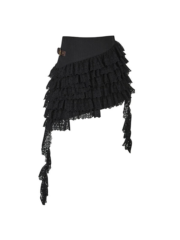 Asymmetrical Multi-layered Lace Cake Skirt