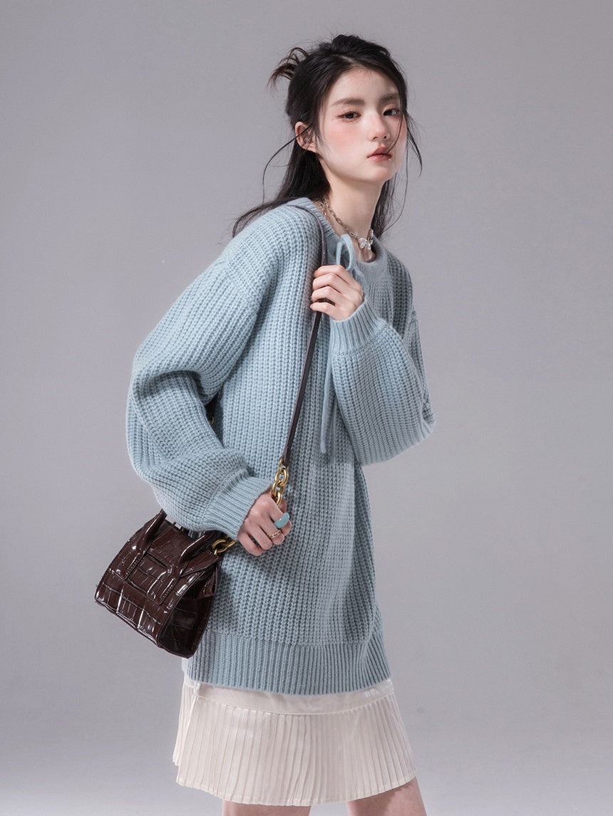 Drop Shoulder Loose Sweater &amp; Suspender One-piece Set-up