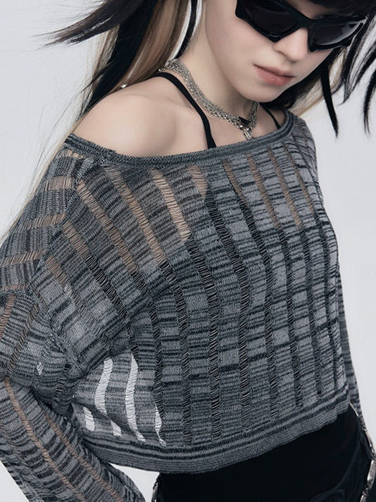 Hollow Loose One-Shoulder Knit Sweater