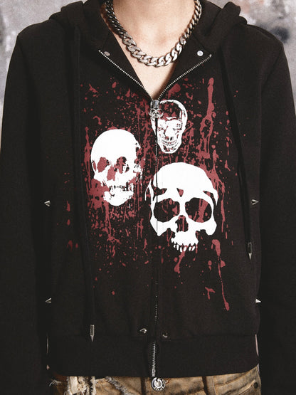 Street Rivet Print ZIP-Up Hoodie