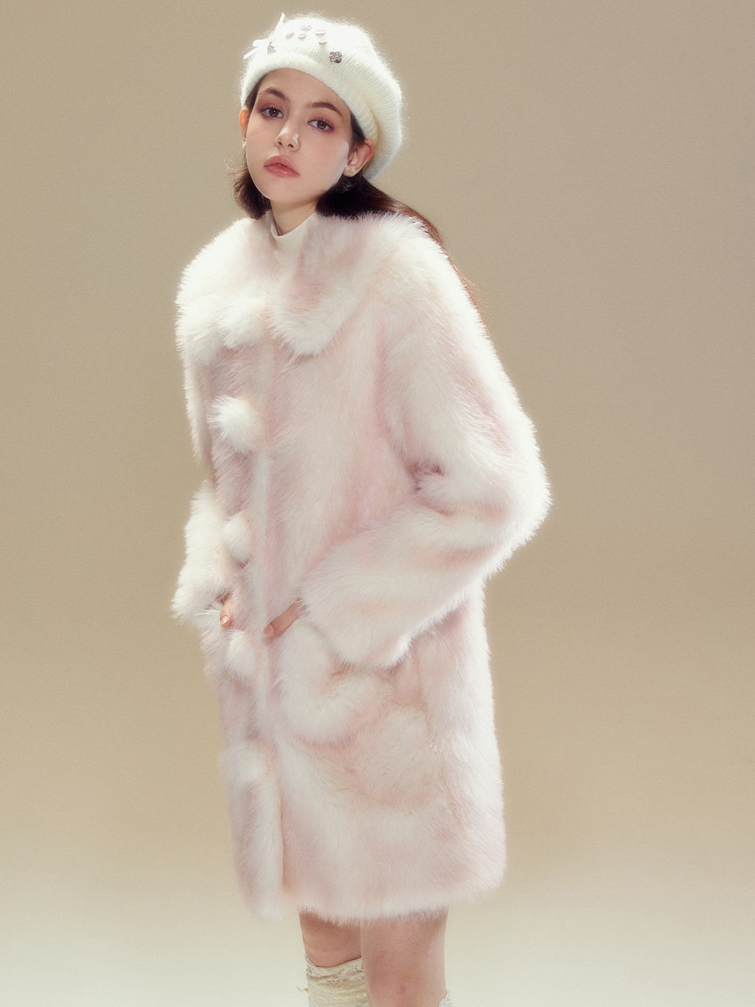 Gradient Doll Collar Fur Ball Imitation Fur Coat