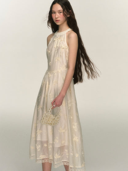 Butterfly Embroidery American Sleeve Long Dress