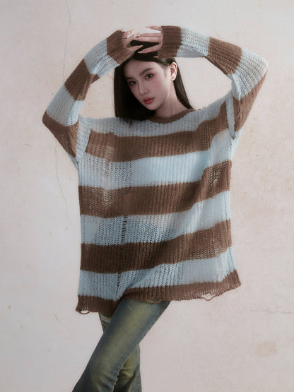 Lazy Ripped Hole Border Sweater