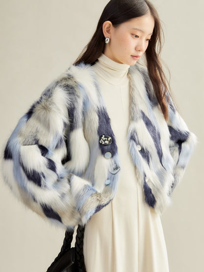 Contrast Color Eco-friendly Fur Short Furry Coat