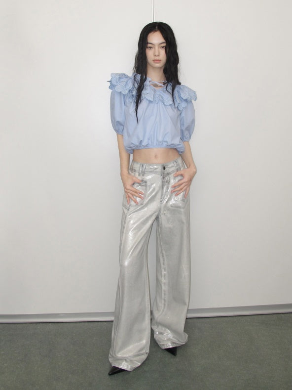 Silver Loose econstructed Wide-leg Jeans