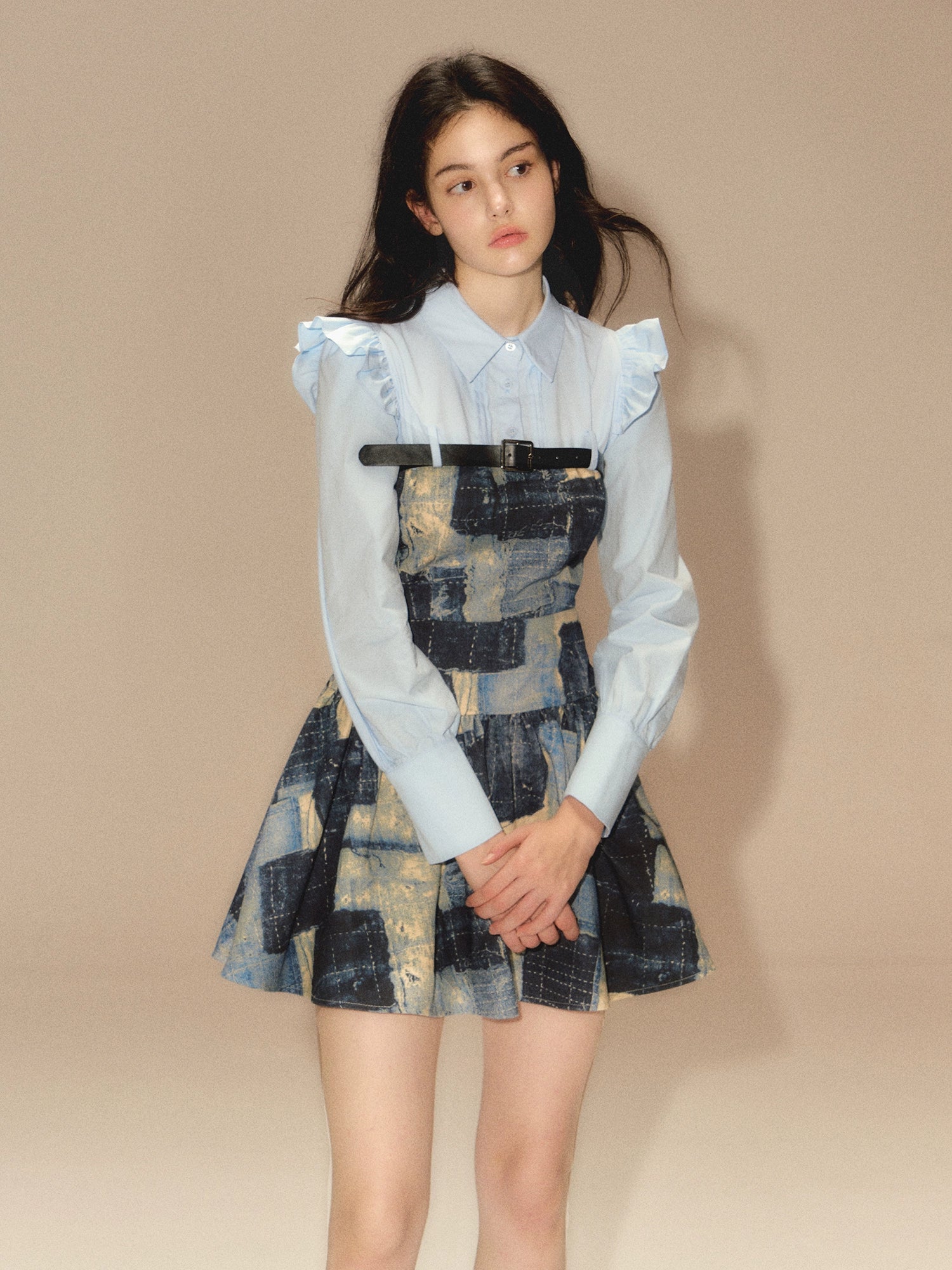 Denim Splicing Belt Design Shirt Dress