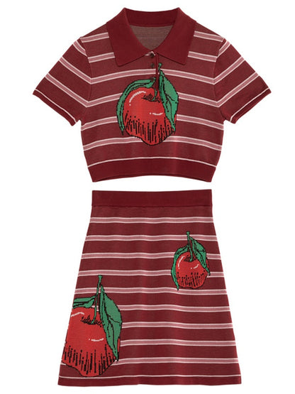 Apple Jacquard Stripe Polo Shirt &amp; Half Skirt