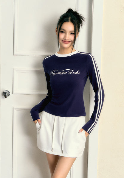 Hit Color Shoulder Line Long-sleeved T-shirt