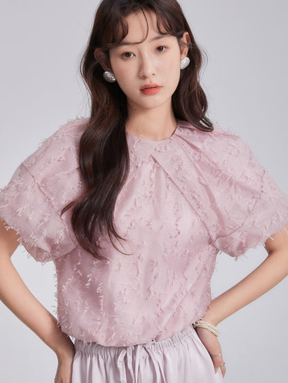 Fluff Jacquard Bubble Raglan Sleeve Shirt