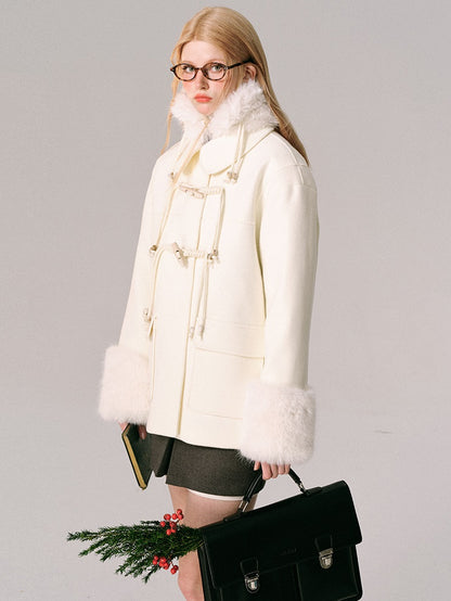 Horn Button Furry Collar Short Coat