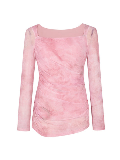 Mesh Tie-dye Long-sleeved T-shirt