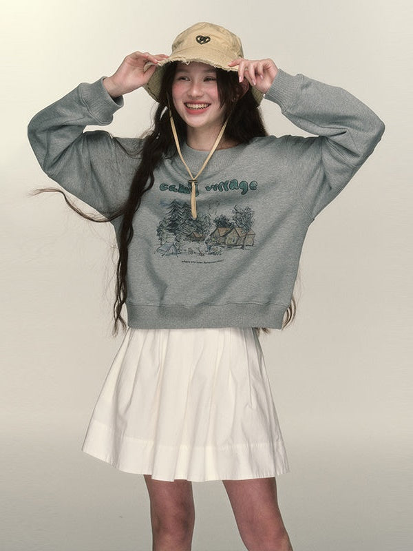 Printing Round Neck Pullover Sweat