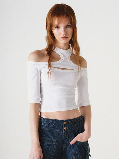 Cutout Shoulder Slim Cropped T-shirt