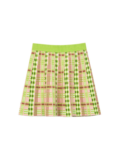 Plaid Knitted College Pleated Skirt