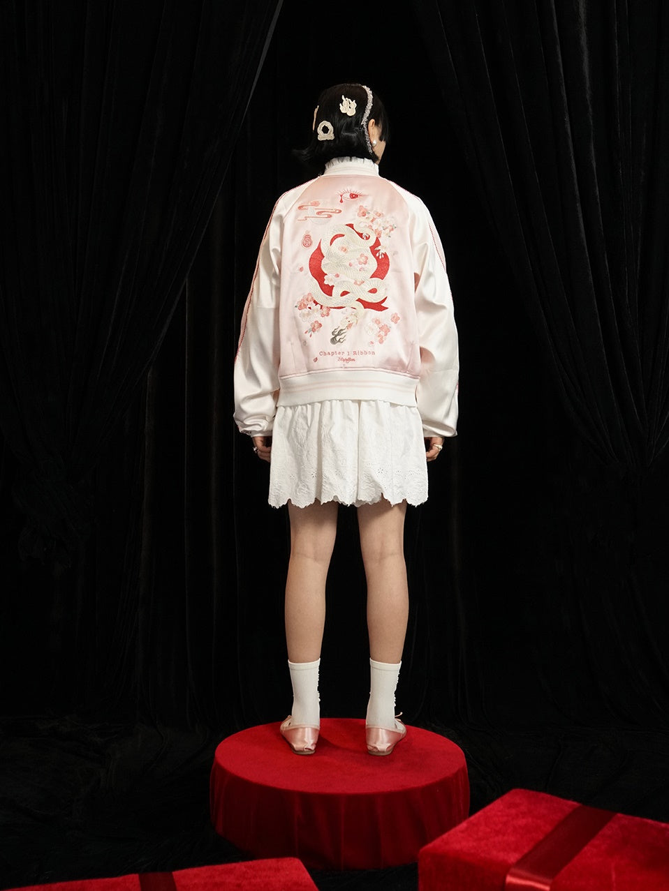 Embroidery Cherry Blossom Satin Jacket