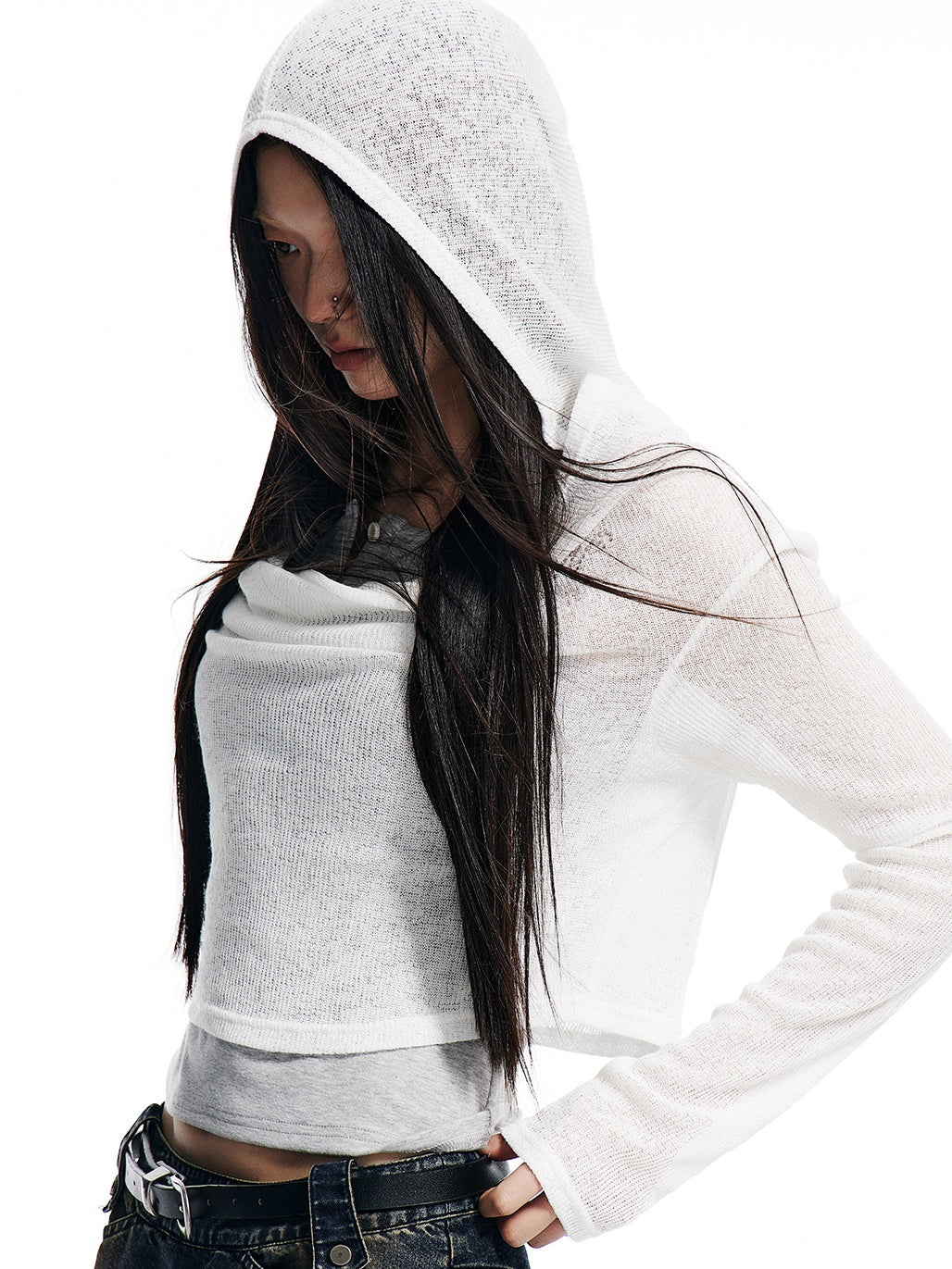 Knitted Hooded Short Top ＆ Tank Top Set-up