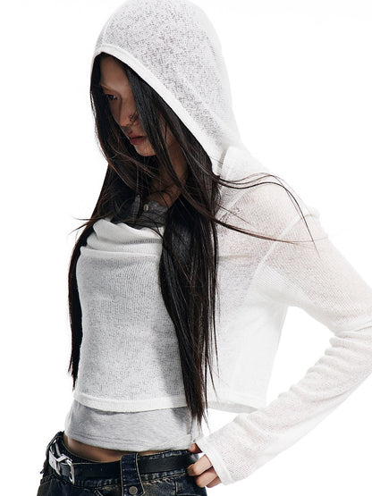 Knitted Hooded Short Top ＆ Tank Top Set-up