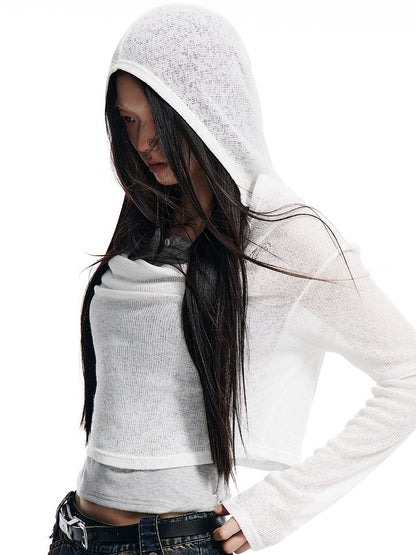 Knitted Hooded Short Top ＆ Tank Top Set-up