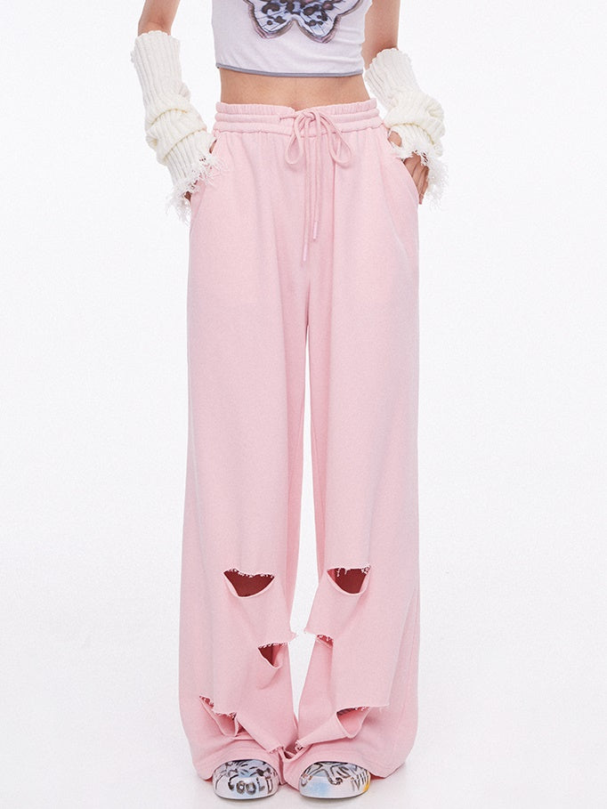 Hole Casual Strait Loose Sweat Pants